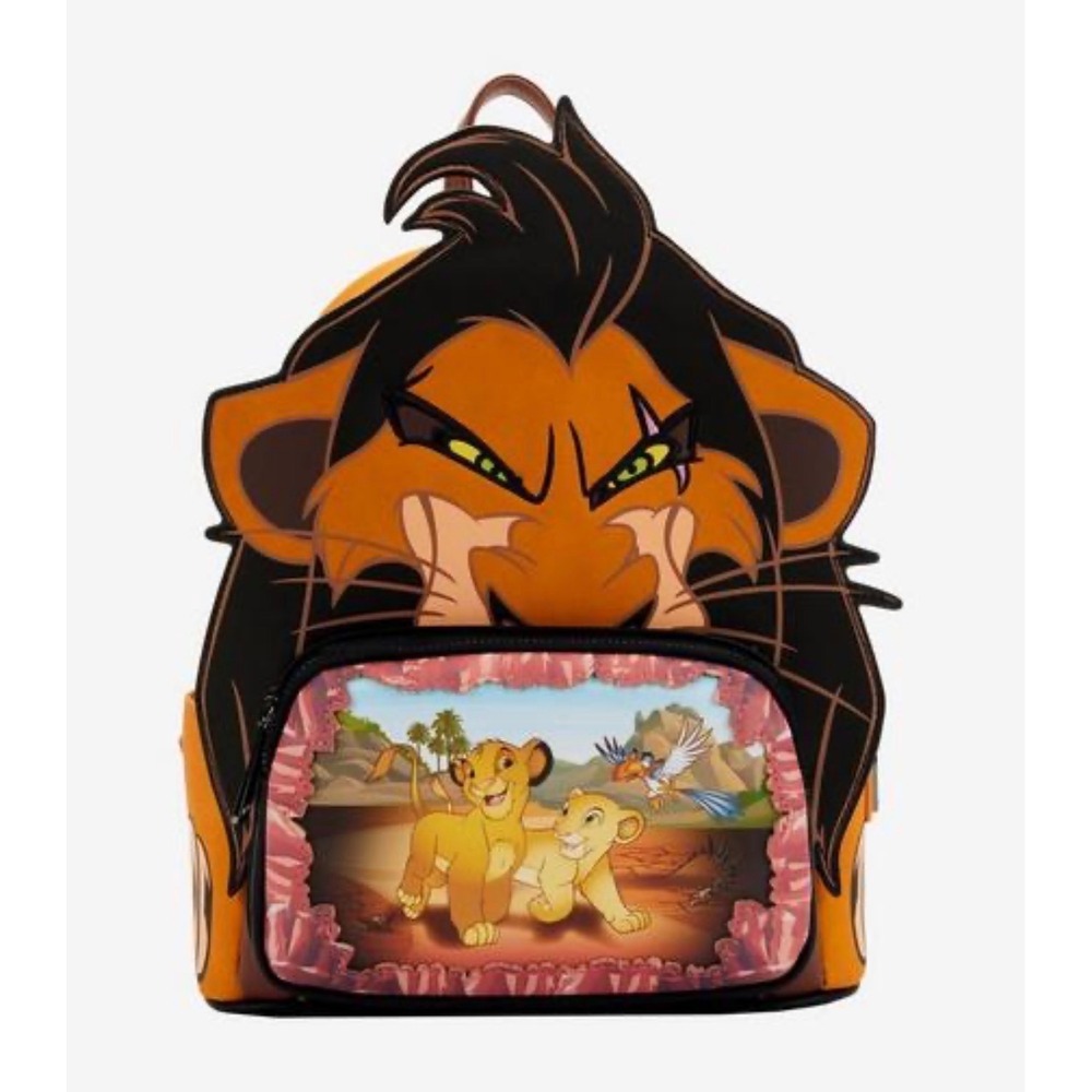 Loungefly Disney Lion King Scar Mini Backpack Orange new Lenticular Villain Bag